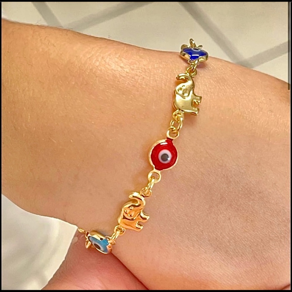 18k Gold Filled Kids Elephant & Eye Bracelet 🧿🐘✨